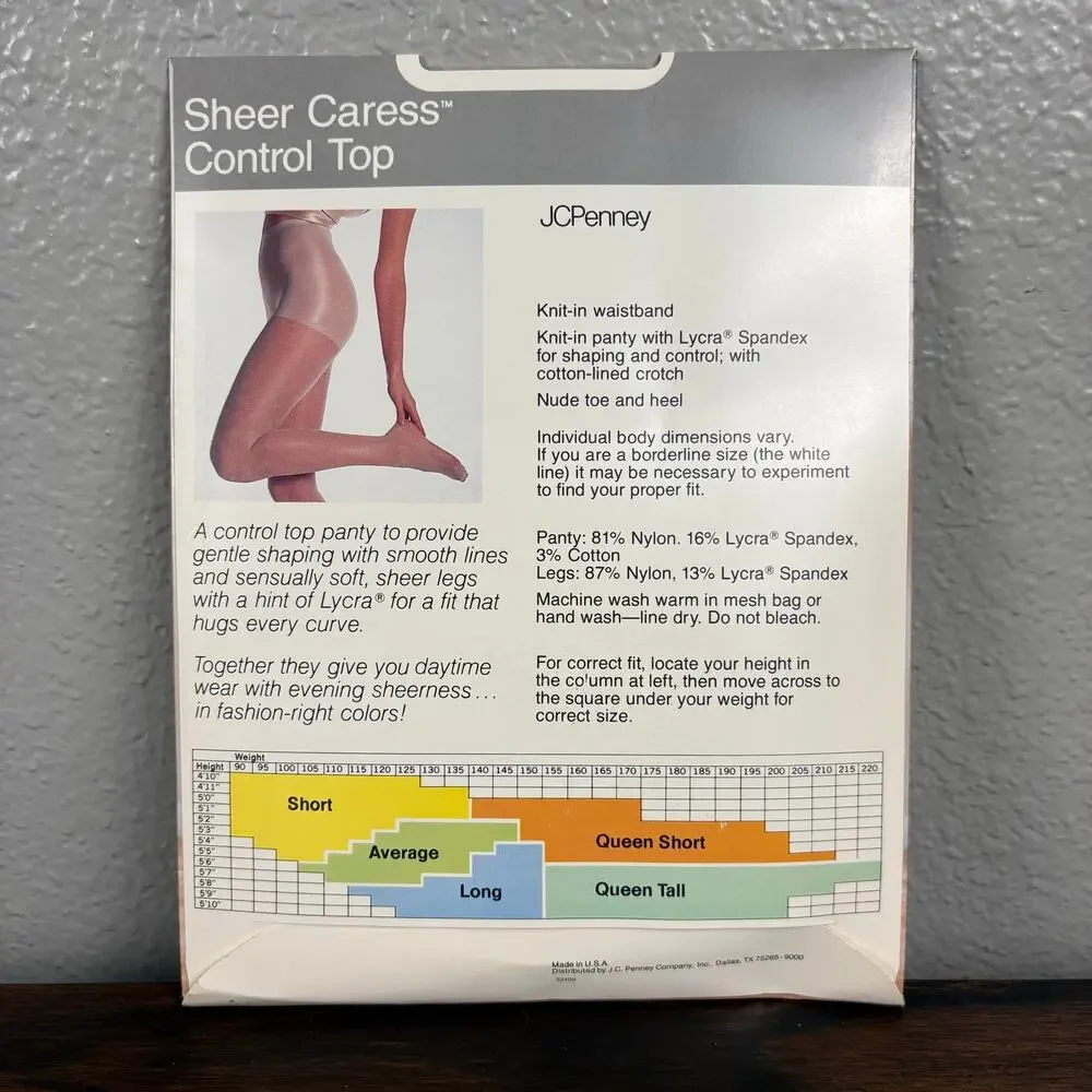 Sheer Caress Control Top Pantyhose Size Average Coral Sand 79 Sandalfoot Tights